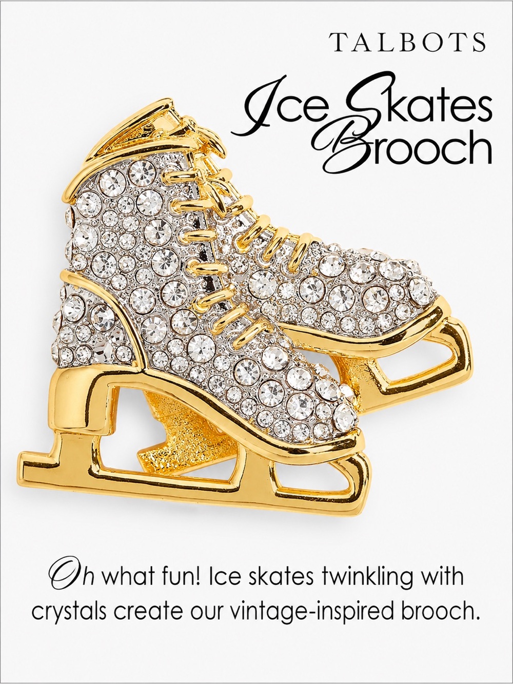 Talbots Gold and Silver Crystal Ice Skates Brooch